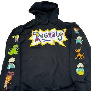 RUGRATS Large Black Pullover Hoodie‎ Sweatshirt Character Sleeves Nickelodeon